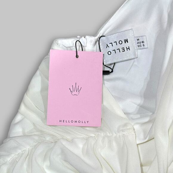 Hello Molly White One-Shoulder Bodysuit with Sheer Puff Sleeve – Size Medium - Picture 3 of 5